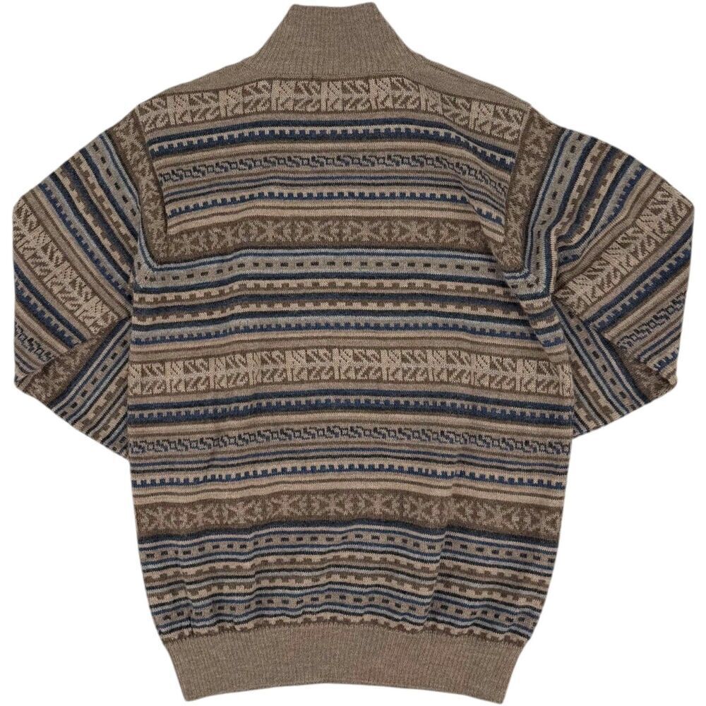 Pure Alpaca Augusto Baby Alpaca Peruvian Geometric Quarter Zip Sweater Beige SM View 5